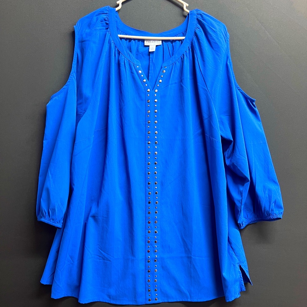 Catherine’s women’s plus sz 2X royal blue Cold Shoulder Top studded NEW